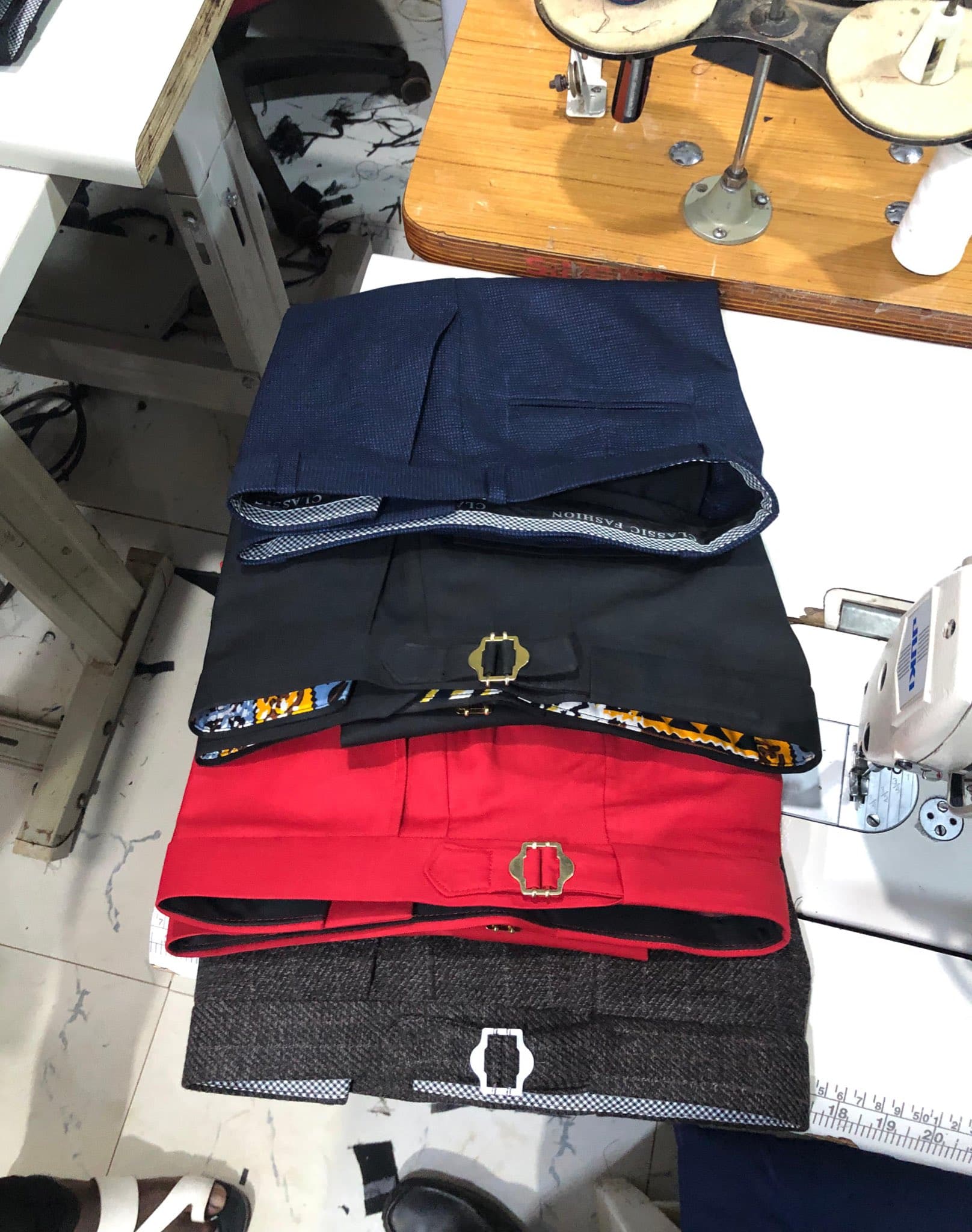 Tailored trousers under construction at Dulo Attires