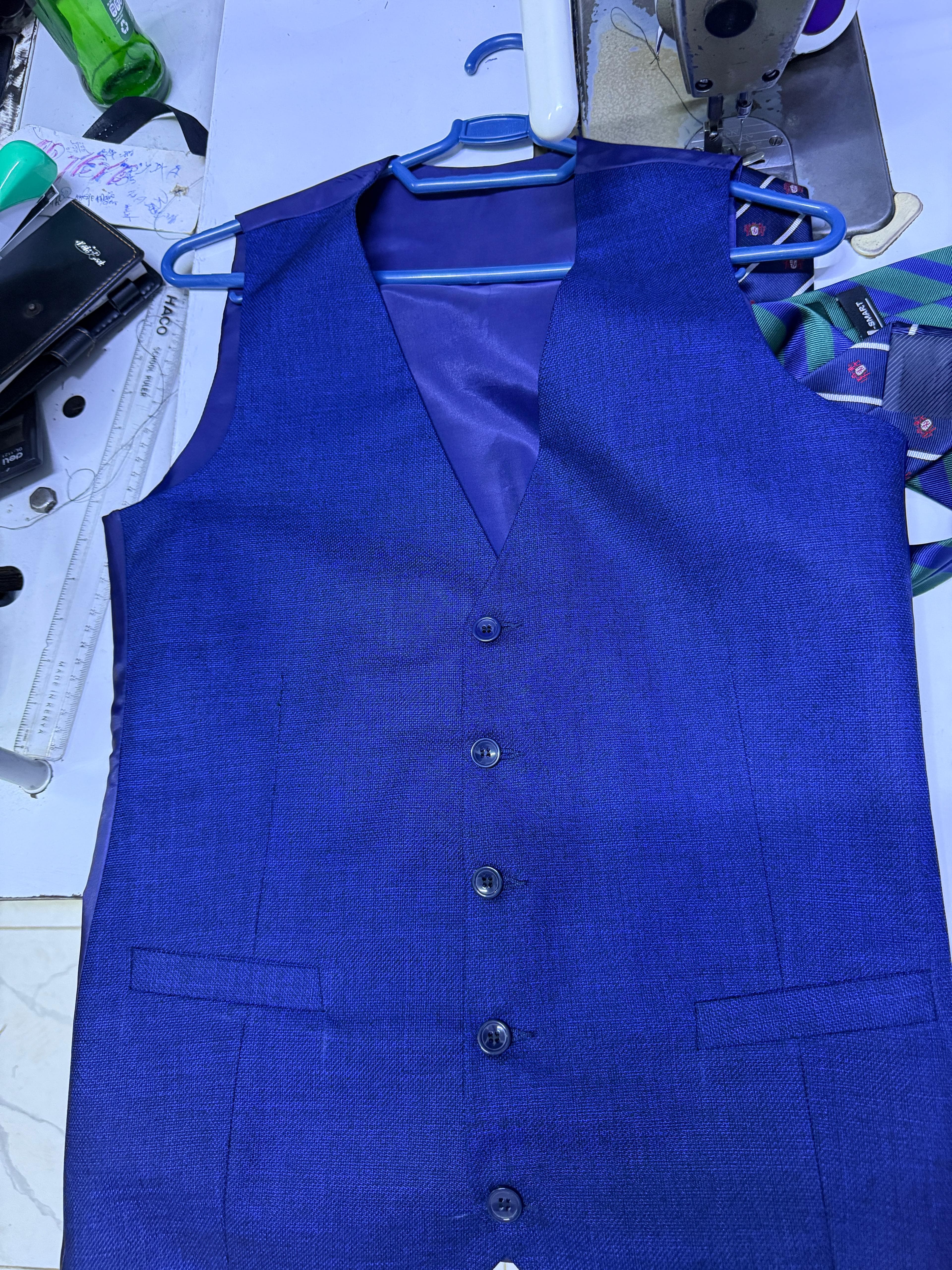 Bespoke waistcoat under construction at Dulo Attires