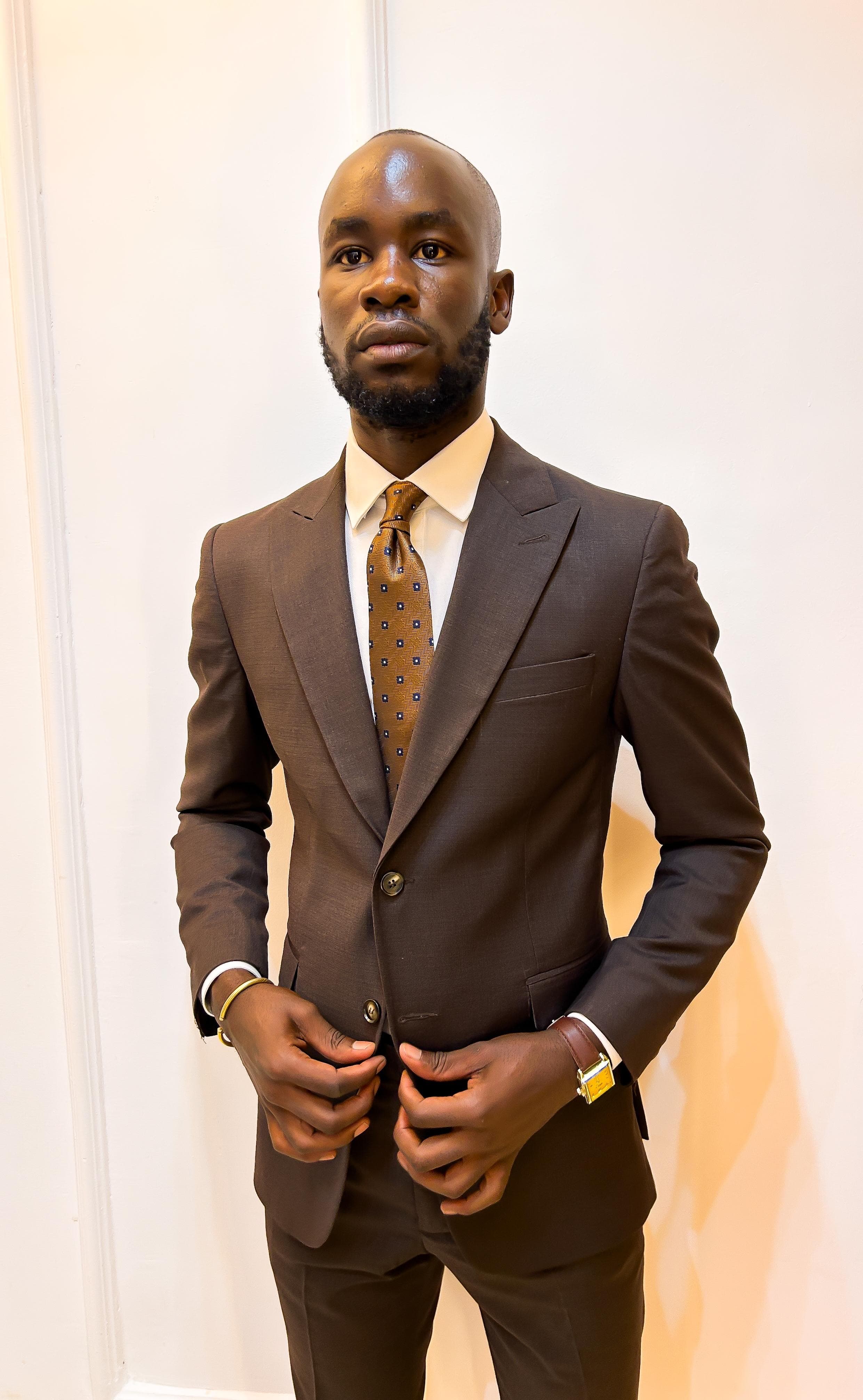 Brown bespoke Dulo Attires suit